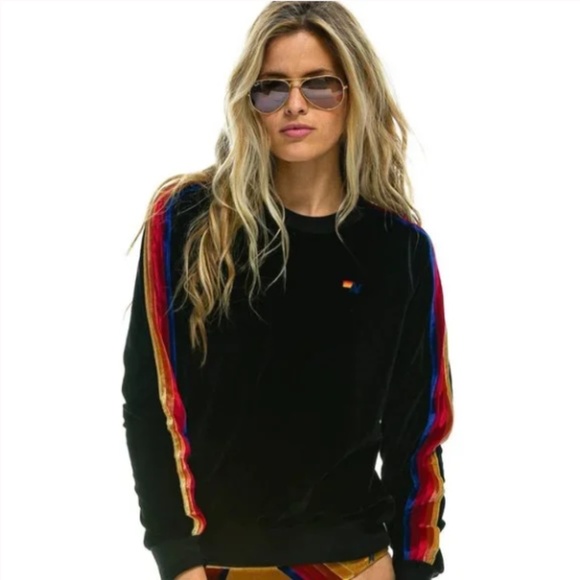 Aviator Nation Classic Velvet Stripes Crewneck Sweatshirt XS - Picture 1 of 9